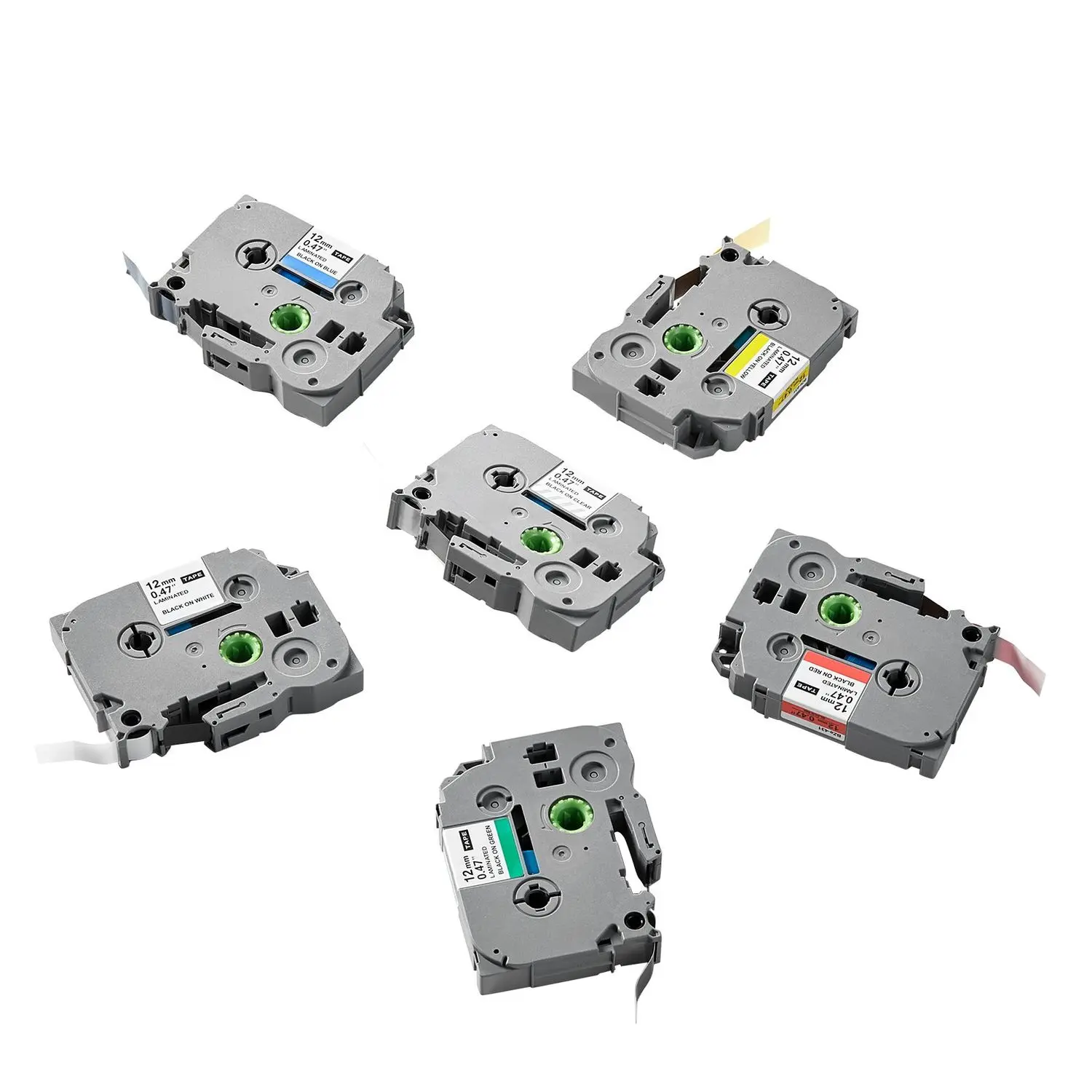 6-Pack Colored Label Maker Tape Refills, 0.47in/12mm, Compatible with Brother P-Touch Printers, Replacement for Letra Tag TZe-131 TZe-231 TZe-431 TZe-531 TZe-631 TZe-731
