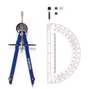 Professional High-Quality Metal Spring Bow Compass Set - Center Wheel, Lock Mechanism, 6-Inch Protractor, Pencil Leads, Screw Replacements for Math, Accurate Drawing, Circle Curves (School Drafting Supplies)