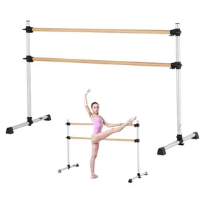 VEVOR Ballet Barre, 6 Ft Double Beechwood Barre Bar for Home, Freestanding Portable Ballet Stretching Dance Bars, Height Adjustable Anti-Wobble Fitness Gym Equipment, for Pilates Balance Workout