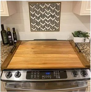 Noodle Board Stove Cover with Handles | Acacia Wood Noodle Board Stove Cover | 30.25"L x 21.75"W | Durable Modern Decorative Increase Countertop Space Stovetop Cover Board for Electric, Gas Stovetop