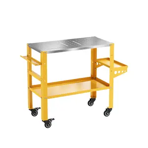 36 x 18 Inch Welding Table, 1200 lbs Capacity Welding Workbench Table with Lockable Wheels,Tool Rack & Tray, Tool Slots and 5/8" Fixture Holes for Garage, Yellow