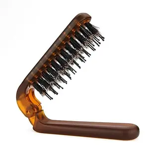 Travel Folding Hair Detangler Comb , Collapsible Portable Pocket Boar Bristle Brush for Men, Women, and Kids – Suitable for Thin, Thick, Curly, or Straight Hair, Wet or Dry, Helps Detangle and Restore Shine Detangling Foldable Pig Mane Brush
