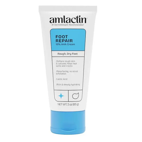 AmLactin Foot Repair Cream, 15% Lactic Acid for Cracked Heels, 3 oz | 15% lactic acid foot cream exfoliates, softens calluses and moisturizes dry, cracked heels and rough feet without scrubbing.