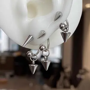 Detachable Stainless Steel Curved Barbell Threaded Spike Eyebrow Cartilage Piercing Earrings for Women Y2K Emo Party Jewelry