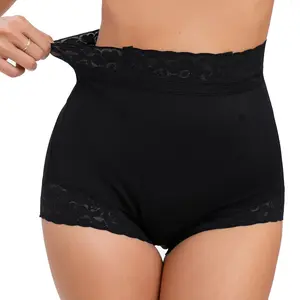 Women's High Waisted Shapewear Panties Tummy Control Butt Lifter Seamless Lace Trim Boyshorts Firm Compression Body Shaper Underwear