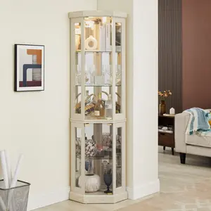 Lighted Corner Curio Cabinet - Display Case for Living Room, Antique Collectibles, Wine & Bar Glass Storage - Elegant Corner Design with Lights Included
