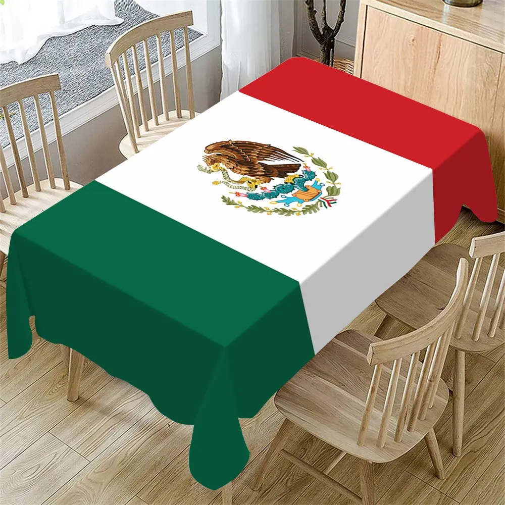 1 PC Rectangular Tablecloth with Mexican Flag Pattern, Home Decor Tablecloth for Parties, Outdoor Gathering Tablecloth, Themed Tablecloth