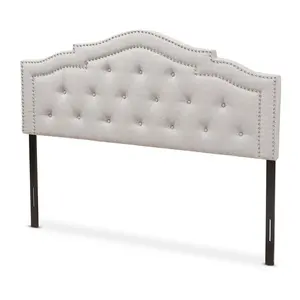 Baxton Studio Edith Modern & Contemporary Greyish Beige Fabric Queen Size Headboard - Mounting, Solid Frame, Wood-Toned, Arched Design, Designer Upholstered Headboard (Model BBT6695-H1217-14), Mounting Headboards, Solid Frame Headboards