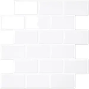 Thicker Design White Subway Tile Peel and Stick Backsplash, 12"x12" Stick on Wall Tiles, Self Adhesive Tile Sticker for Kitchen Backsplash and Bathroom (5 Sheets,Pure White)