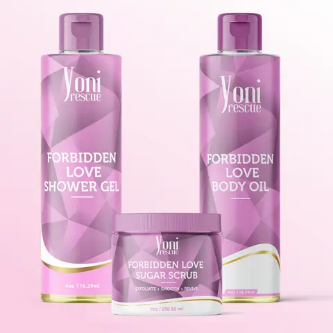 Forbidden Love Body & Bath Care Set- Shower Gel(4oz),  Body Essential Oil(4oz) 100% All Natural with Sugar Scrubs(8oz) by Yoni Rescue Scent Apple