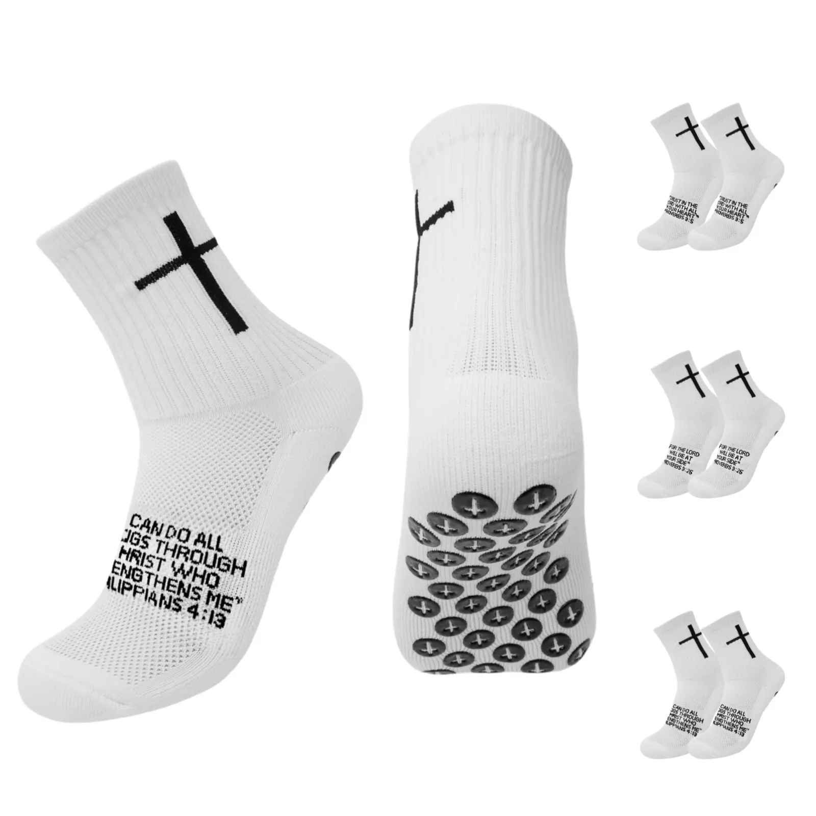 Grip Sports Socks, Unisex Striped Terry Fabric Crew Socks, Cushioned Non-Slip for All Season Football & Soccer, Made in the USA