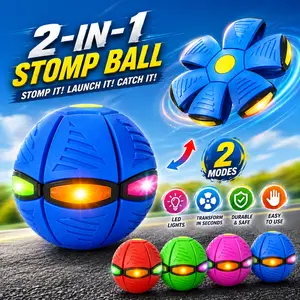 Colorful Kids Bouncing Ball with 6 LED Light, Magic Flying Saucer Ball, Bouncy Balls, Dual Form Freely Switchable, Suitable for Indoor & Outdoor Use
