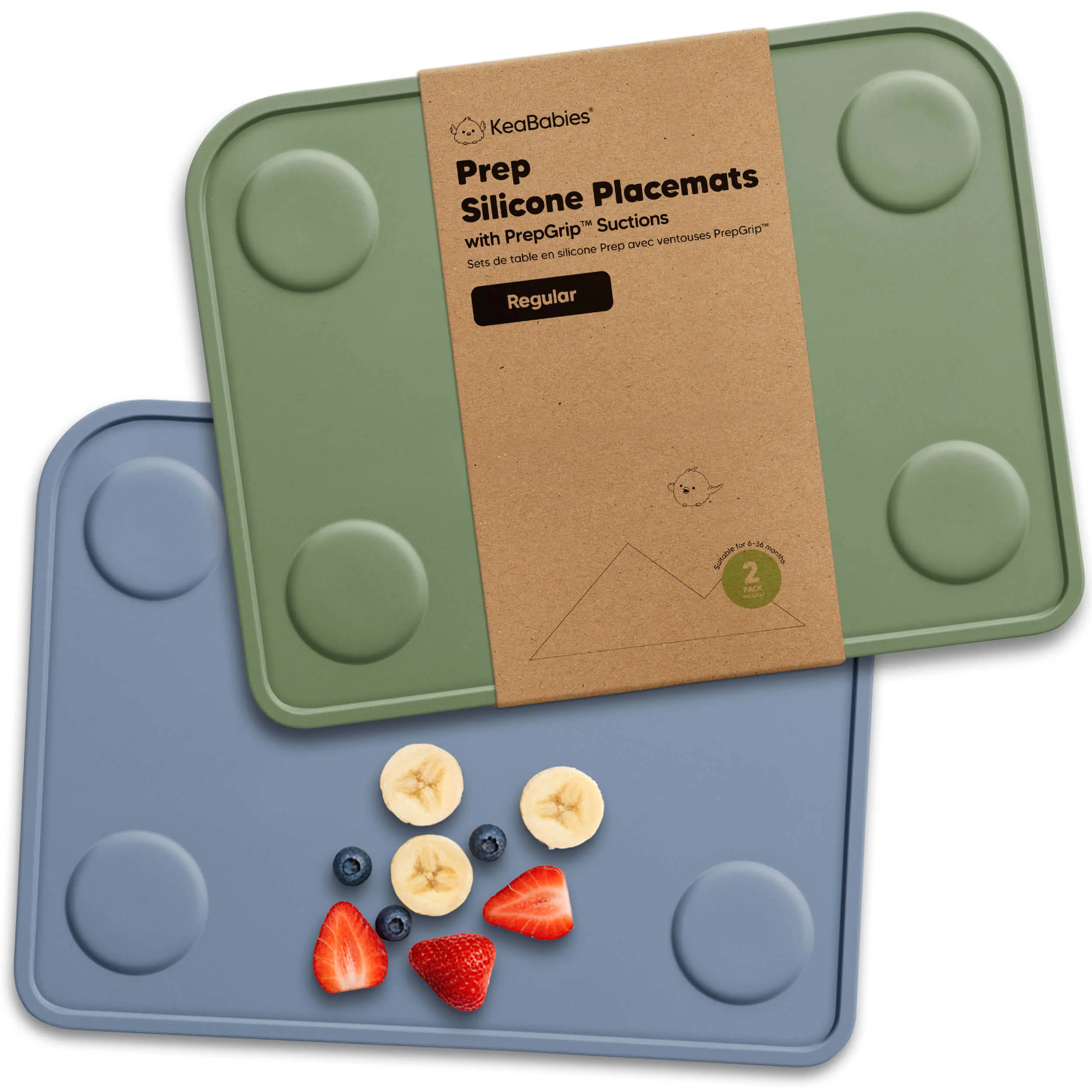 KeaBabies 2pk Silicone Placemats for Toddlers, Kids - Non Slip Suction Baby Silicone Placemat for Restaurants, Dining Table, Travel, Easy to Clean, Food Grade/BPA-Free, Small Baby Table Mat