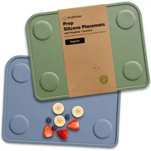 KeaBabies 2pk Silicone Placemats for Toddlers, Kids - 12x9 Non Slip Suction Baby Silicone Placemat for Restaurants, Dining Table, Travel, Easy to Clean, Food Grade/BPA-Free, Small Baby Table Mat