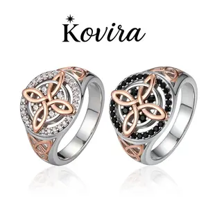 Kovira S925 Sterling Silver Two-Tone 5A Zircon Witch's Knot Celtic Knot Matching Rings for Women Everyday Wear Bestie Gift