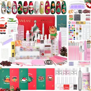 SAVILAND Acrylic Nail Kit Christmas Advent Calendar: Complete Acrylic Set with Nail Drill, Xmas Stickers, and 24-Day Holiday Surprise Gifts for Women and Girls.