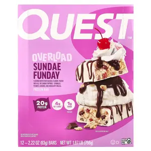 Quest Nutrition Overload Protein Bar, Sundae Funday, 12 Bars, 2.22 oz (63 g) Each