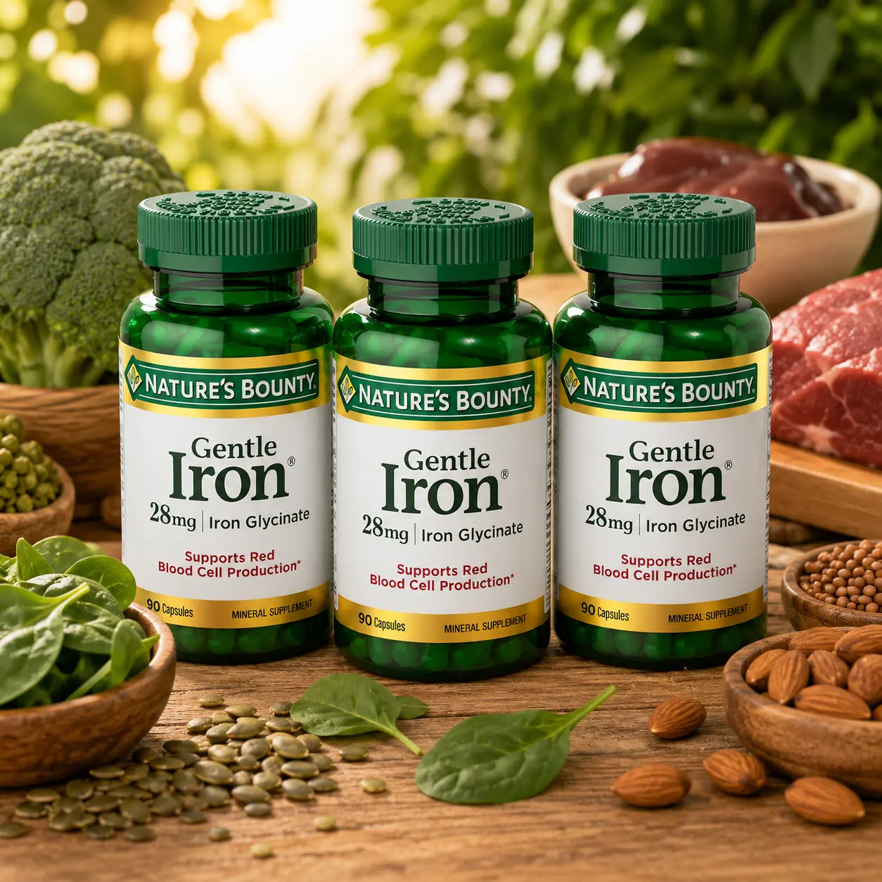 Gentle Iron 28mg Dietary Capsules - Multi-Ingredient Retail Packaged Immune Support Supplements with Vitamin C, Folic Acid, B12 for Daily Wellness & Energy, Non-GMO, Gluten Free, 90 Count, Immune Support Vitamins Supplements