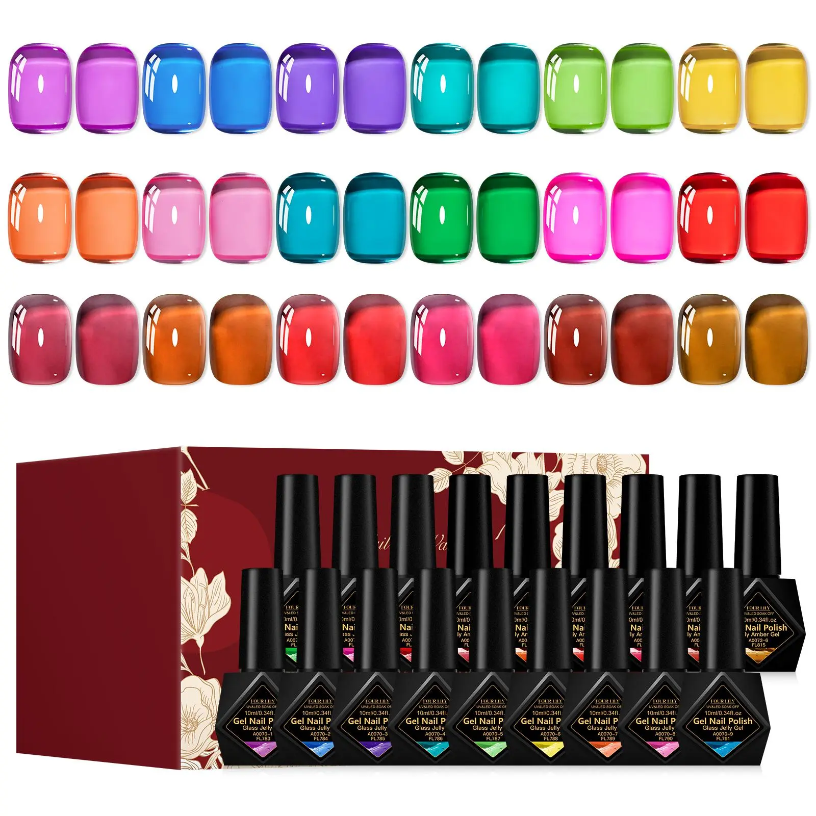 Glass Jelly Gel Nail Polish Set, Gel Polishes, 18pcs/set Gel Manicure UV Gel for Cool Summer Nails, Semi Permanent Soak Off Varnish for Home and Salon Nail Art DIY, Gel Nail Supplies