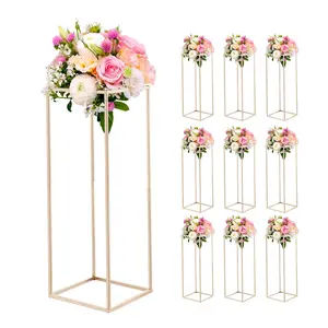 VEVOR Wedding Flower Stand, 10PCS 31.5-inch Column Flower Stand, Floral Stands with Hidden Screw, Rectangular Cubic Floral Display Rack for Wedding, Party, Birthday, Home, French Gold Stands