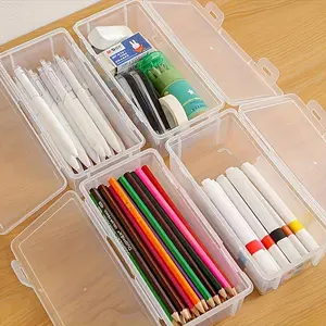 4-Piece Large Transparent Storage Box Set, Heavy-Duty Stackable Containers for Office & Art Supplies, Durable Plastic Material, Easy Carry Design