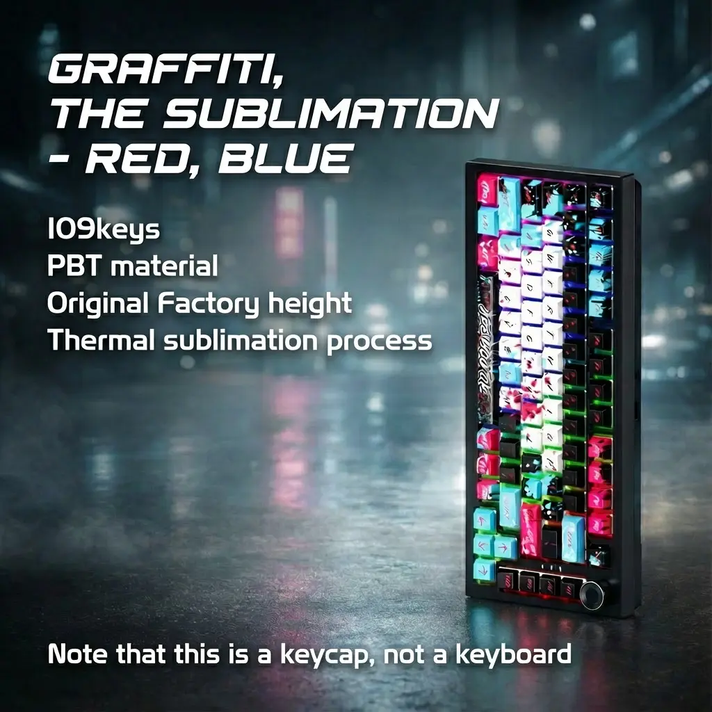 109 Keys Pbt Keycaps, Graffiti Street Art Style, Dye-Sublimation Non-Fading, Ideal for Gamers & Mechanics, Oem Quality, PBT Material