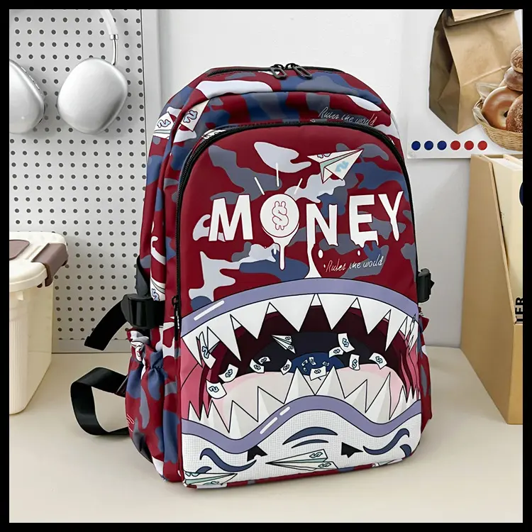 Spray-ground Viral Grey Camo Shark Mouth Backpack, MONEY Print Hip Hop Streetwear School Bag for Teen Boys, Large Capacity Water Resistant Laptop Daypack Back To School Gift ****