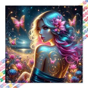 1 DIY handmade diamond painting set, 5D diamond art set, DIY decoration, butterfly, flowers, night scene diamond painting set with full round diamonds, mosaic, diamond art, DIY art home decor, suitable for Christmas.