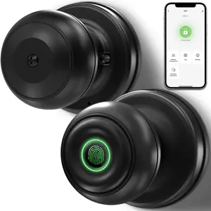 GEEKSMART Smart Door Lock, Fingerprint Door Lock Smart Lock Biometric Door Lock Fingerprint Door Knob with App Control, Suitable for Bedrooms,Cloakroom,Apartments Offices,Hotels, Black GEEKSMART