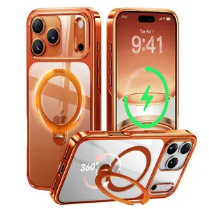 CASEKOO Glossy 360 Spin Magnetic Kickstand for iPhone 17 Pro Max/17 Pro/17 Case [Fit for MagSafe][17FT Military Protection] Slim Hand-Polished Frame Titanium Alloy Sturdy Stand