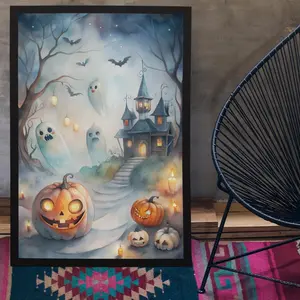 Whimsical Haunted Mansion Halloween Poster: Spooky Ghost Art, Room Decor, Unframed  –  5 Sizes (8x12–27x40 inch)