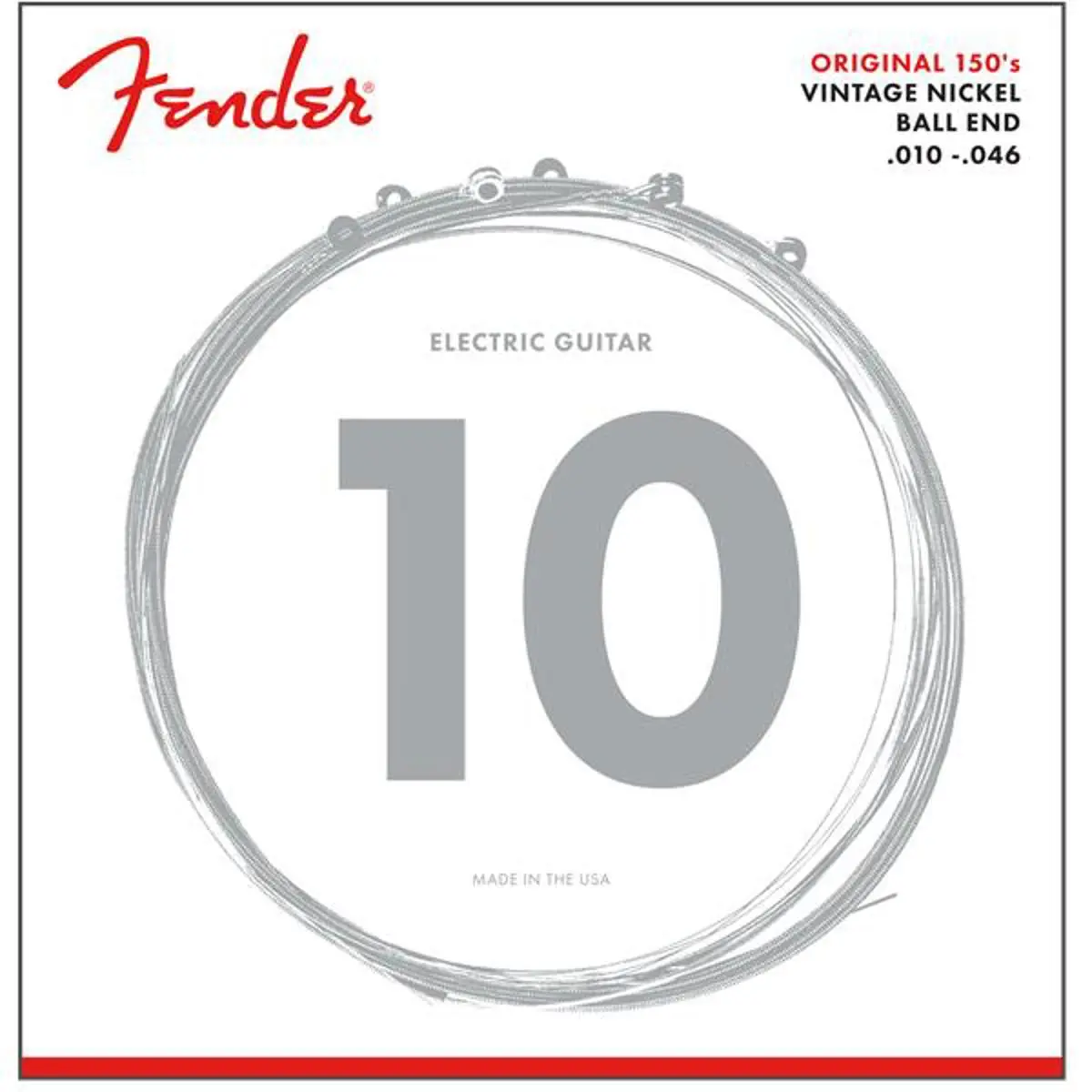 Fender Original Pure Nickel Wound 150R Regular Electric Guitar Strings, Ball End, .010-.046 Gauges, Set of 6 Strings, Original Fender