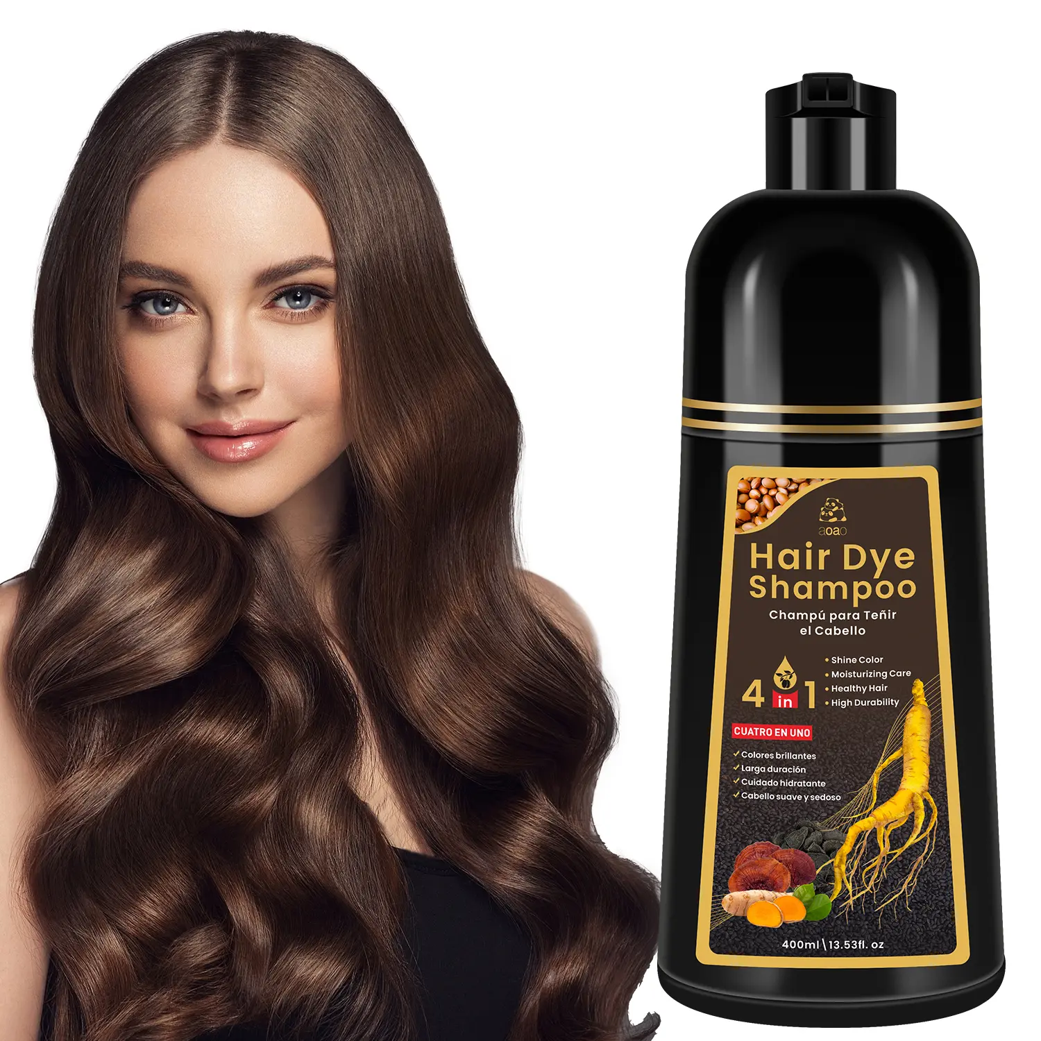AOAO Dark Brown Hair Dye Shampoo – 4-in-1 Plant-Based Color & Care!  Shine, Moisturize, Strengthen & Lasting Color. Perfect for Gray Coverage & Dry Hair