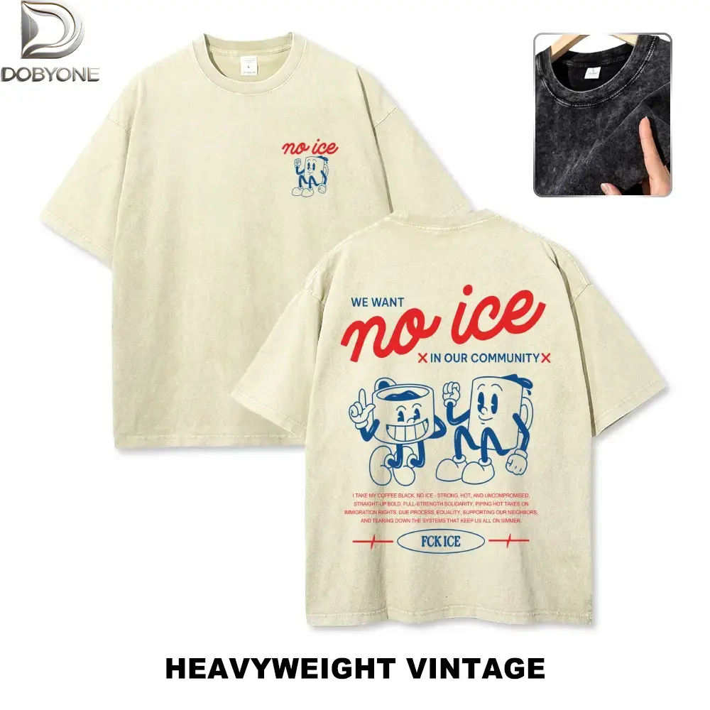 DOBYONE No People Illegal Anti ICE Oversize Unisex Washed T-Shirt for Women and Men's Unisex Fit Batik Cotton Oversize Streetwear Menswear  Super Soft Pre-Shrunk