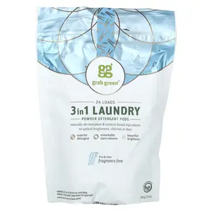 Grab Green 3-in-1 Laundry Powder Detergent Pods, Fragrance Free, 24 Loads, 13.5 oz (384 g)