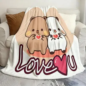 Bubu Dudu Classic Love-Theme Heart Print Flannel Blanket - Breathable, Soft, Exquisite Warm Quilt, Comfortable Travel Accessory, Ideal Adult Gift for Birthdays, Valentine's Day