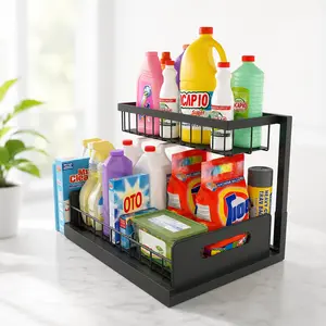 2-Tier Slide-Out Under Sink Organizer, Large-Capacity Kitchen Pull-Out Cabinet Storage Shelf, Home Utility Rack