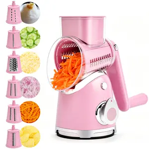 SUSTEAS Rotary Food Cheese Grater with Handle, 5 Blades and Strong Suction Cup Base, Kitchen Utensils Springtok Vegetable Slicer Vegetable Cutter New Green summerwins