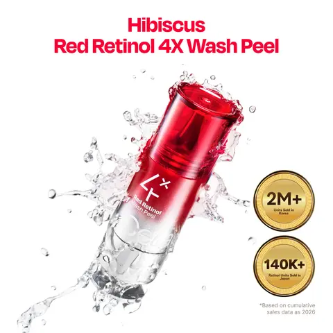 Celladix Hibiscus Red Retinol 4X Wash Peel, Rinse-Off Retinol Peeling Cleanser for Dark spots, Wrinkles & Pore Care, 0.50 fl.oz. / 15ml