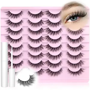 Natural False Eyelashes with Eyelash Glue, Soft Lashes, High Quality Eyelashes, 16 Pairs Wispy Faux Eyelash Clusters Extensions Lashes, Natural Curling Eye Makeup Strip Lashes for Lashes Extensions, Cosmetic, False Eyelashes Set