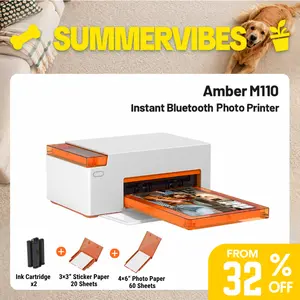 Liene Amber M110 Instant Bluetooth Photo Printer 80 Sheets, Photo Printer for iPhone, Thermal Dye Sublimation, Picture Printer 60 Sheets 4x6 Paper & 20 Sheets 3" Square Sticker Paper & 2 Cartridges, Mother's Day Gift, outdoor fun, SummerVibes, pet lovers