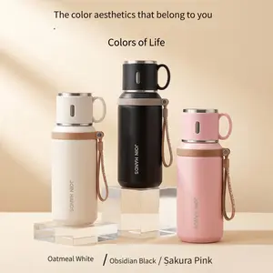 Stainless Steel Vacuum Insulated Water Bottle, Leak-Proof Thermos with Built-in Cup Lid & Silicone Strap, Reusable Travel Mug for Hot & Cold Drinks tiktokshopspringglowup