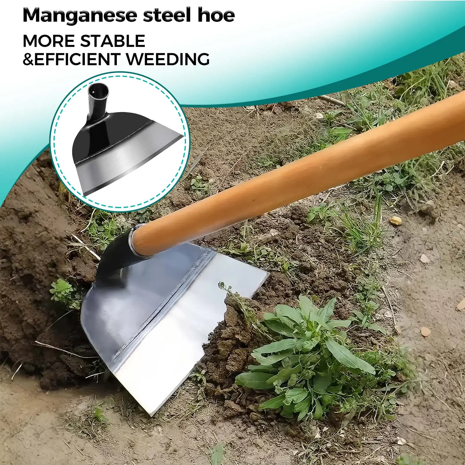 Vaseeka Heavy Duty Hoe, 10.23 in Wide High Manganese Steel Blade, Multi-Functional Garden Tool for Weeding, Tilling, Durable Landscaping Equipment, Garden Tools