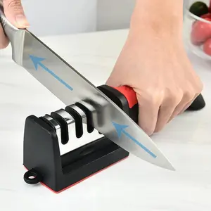 4-Stage Professional Knife Sharpener for Kitchen and Outdoor Use, Manual Knife Sharpening Tool with Tungsten, Diamond & Ceramic Stones, Non-Slip Base, Ergonomic Handle