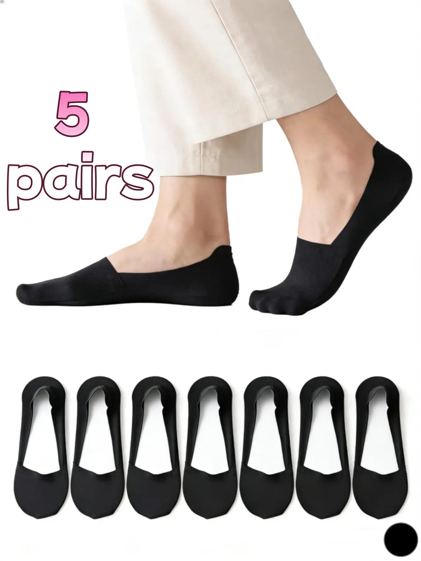 5 pairs of women's invisible boat socks, lightweight ice silk socks, anti slip, Non slip socks, breathable low top high heels socks, simple design, silicone anti slip grip zone, breathable half tube ankle socks