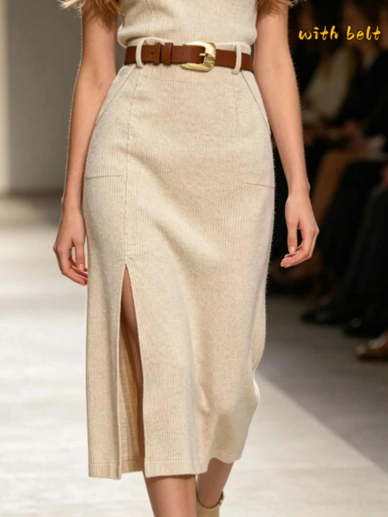 Vintage Atmosphere Corduroy Midi Skirt, Skirt With Slit, New Women's High Waist Front Split Slimming Fitted Mid-Length Bodycon Dress, Elegant Style, Elegant Chic Skirt