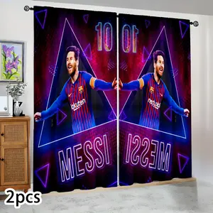 Semi-blackout curtains featuring the Messi No. 10 jersey, a football superstar design. Suitable for bedrooms, living rooms, kitchens, hotels, gazebos, and as a celebrity-themed decoration. Ideal for fan celebrations, holidays, and birthday gifts.
