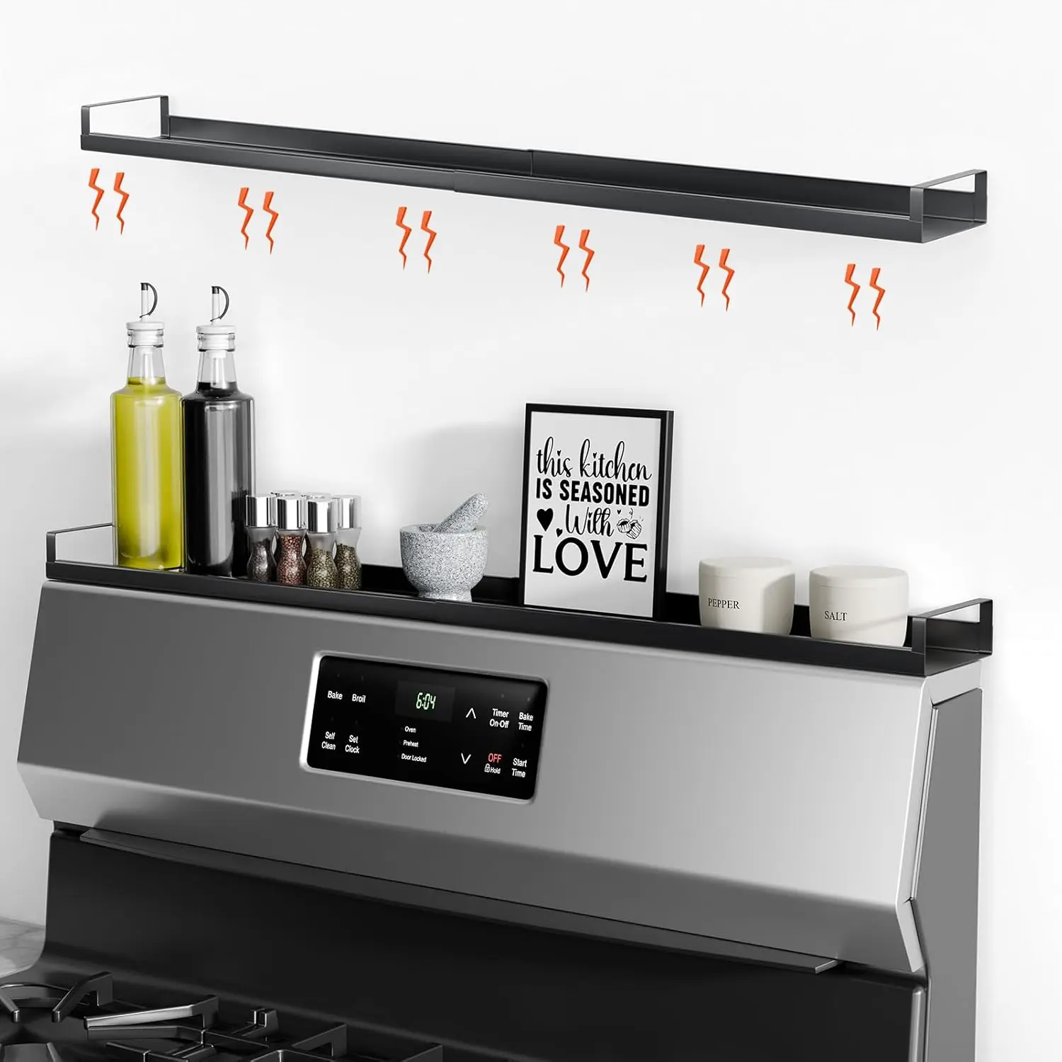 [SUPAFA]4X Strong Magnetic Shelf for Stove Top 30" Adjustable Oven Shelf Spice Rack Over the Stove Stovetop Storage Kitchen，kitchen organization, Organiser, Shelves