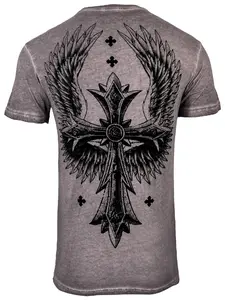 Archaic Men's Uprising Strike Graphic T-Shirt, Casual Shortsleeve Crew Neck Top in 100% Cotton with Grey Oil Stain Wash, Casual Style Tee