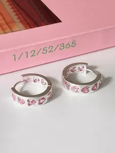 Elegant Heart Zirconia Hoop Earrings, Copper Material, Simple and Stylish, Daily Wear for Women, All Seasons